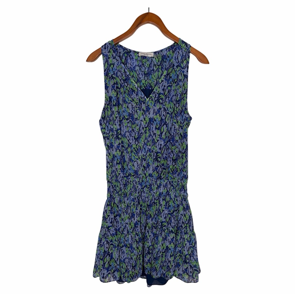 Ramy Brook Medium Ruffle Mini Dress Blue Green Impressionist Smocked Waist